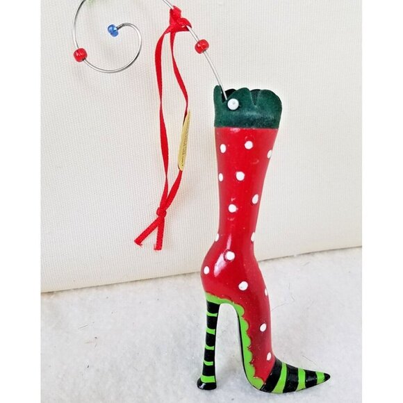 Lollipop sticks Christmas tree ornament department 56 red shoe polka dots - Picture 1 of 7